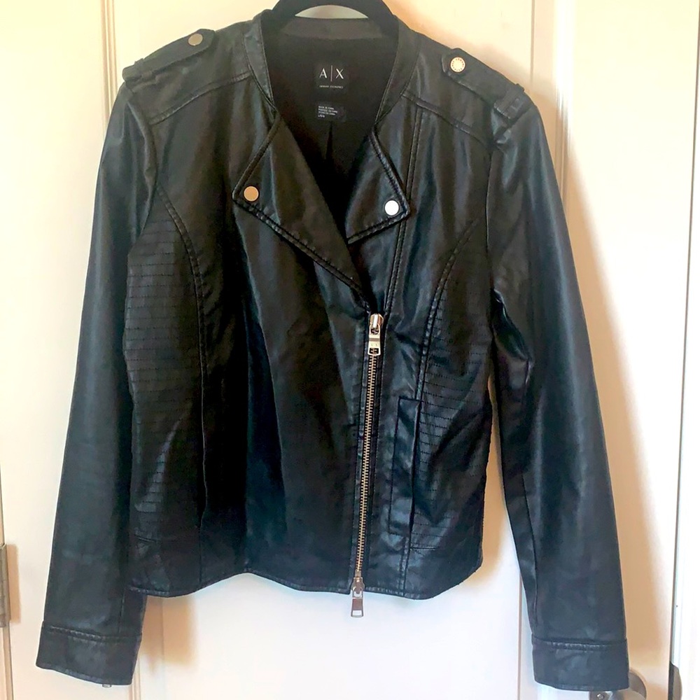 Armani Exchange  black faux leather jacket